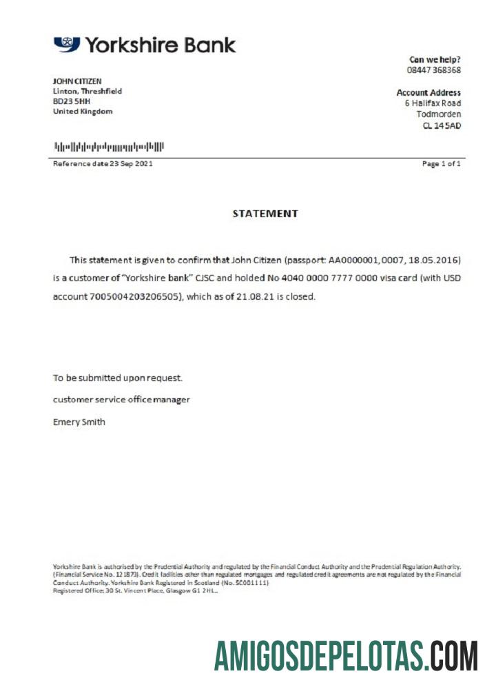 Referência de fechamento do banco Yorkshire no Reino Unido modelo
